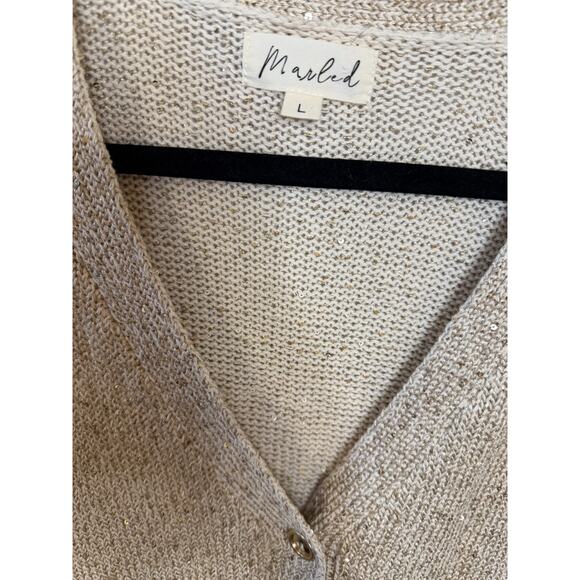 Marled Sz LG Cardigan Sweater Knit Front Pockets Gold - Picture 5 of 6